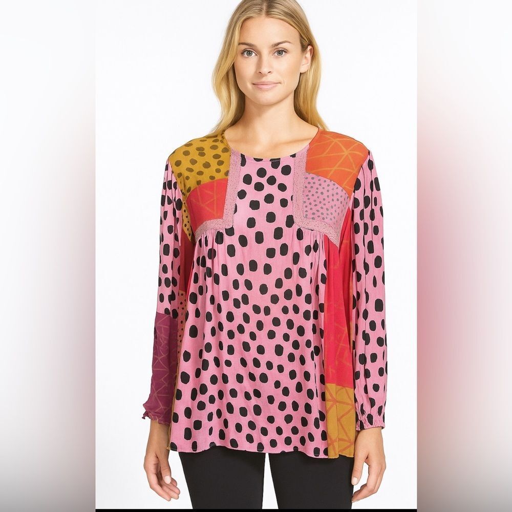 Anthropologie Bl^nk London Mixed Print Boho Blouse Size S Polka Dot Floral